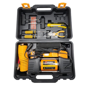 کمپرسور دو سیلندر فندکی 1200 وات موتور مسی با لوازم پنچر گیری اینتی مکث مدل 13002